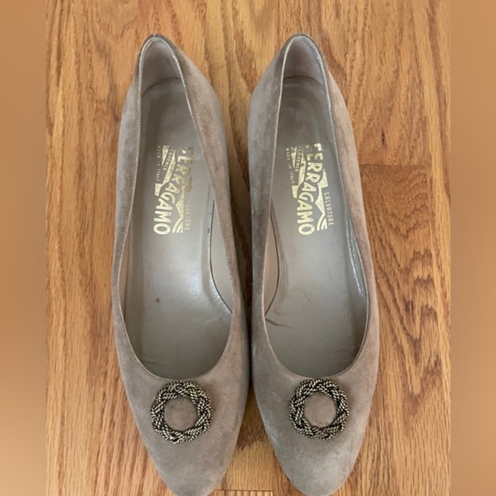 Salvatore Ferragamo Vintage Suede Low Heel Wedge Tan 9.5